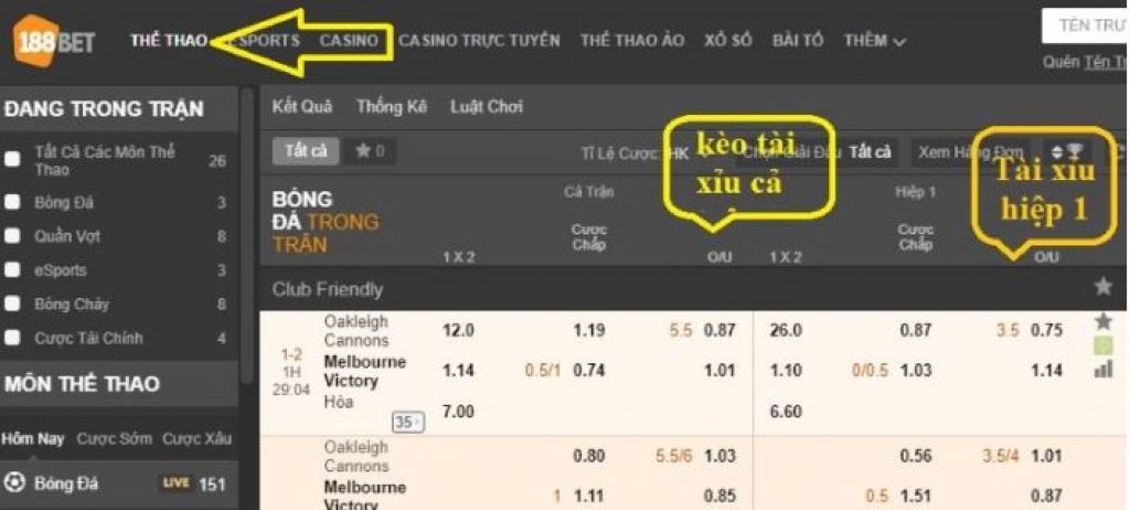Danh sách các loại kèo chính tại Vn88 Danh sach cach loai keo chinh tai Vn88