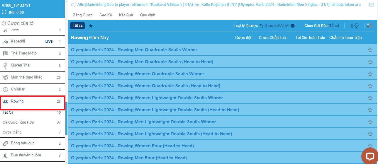 Tổng hợp các giải đấu Rowing Vn88 Cac giai dau Rowing Vn88