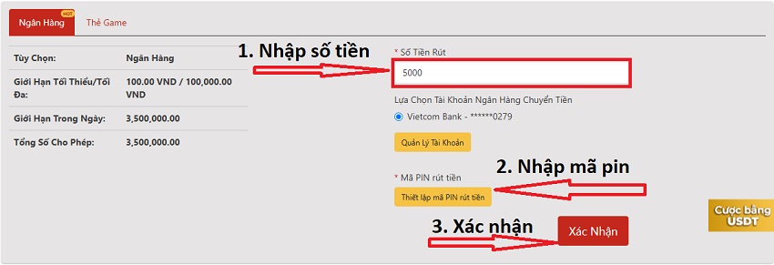 Cách rút tiền qua ngân hàng Vn88 chính chủ Rut tien Vn88 qua ngan hang